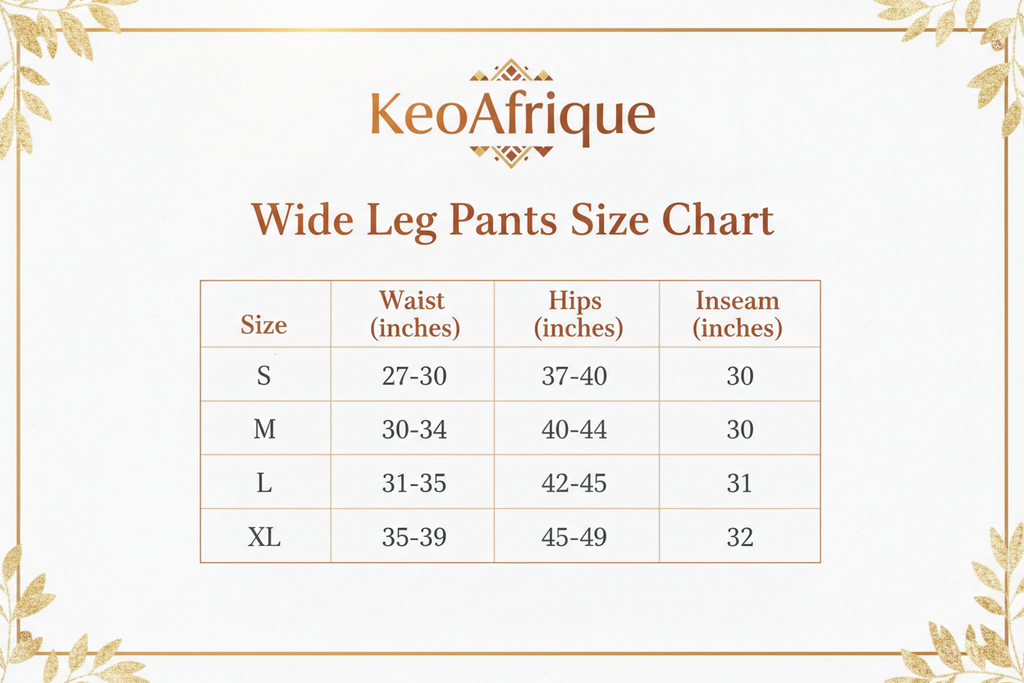 Wide Leg Pants Size Chart