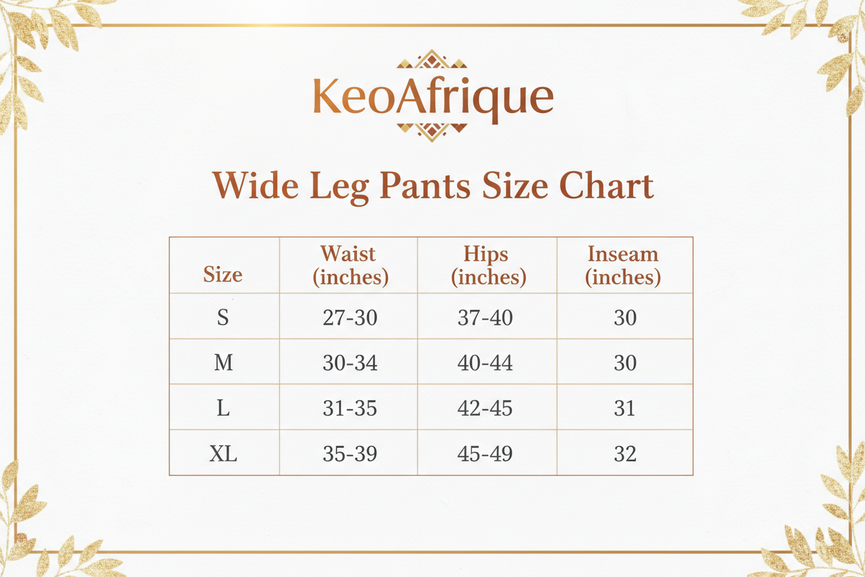 Wide Leg Pants Size Chart